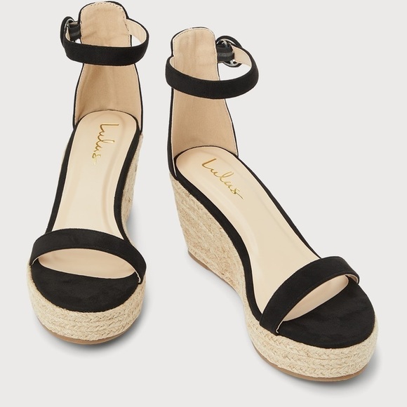 Lulus Waynie Black Suede Platform Espadrille Ankle Strap Sandals Size 10 - Picture 3 of 10